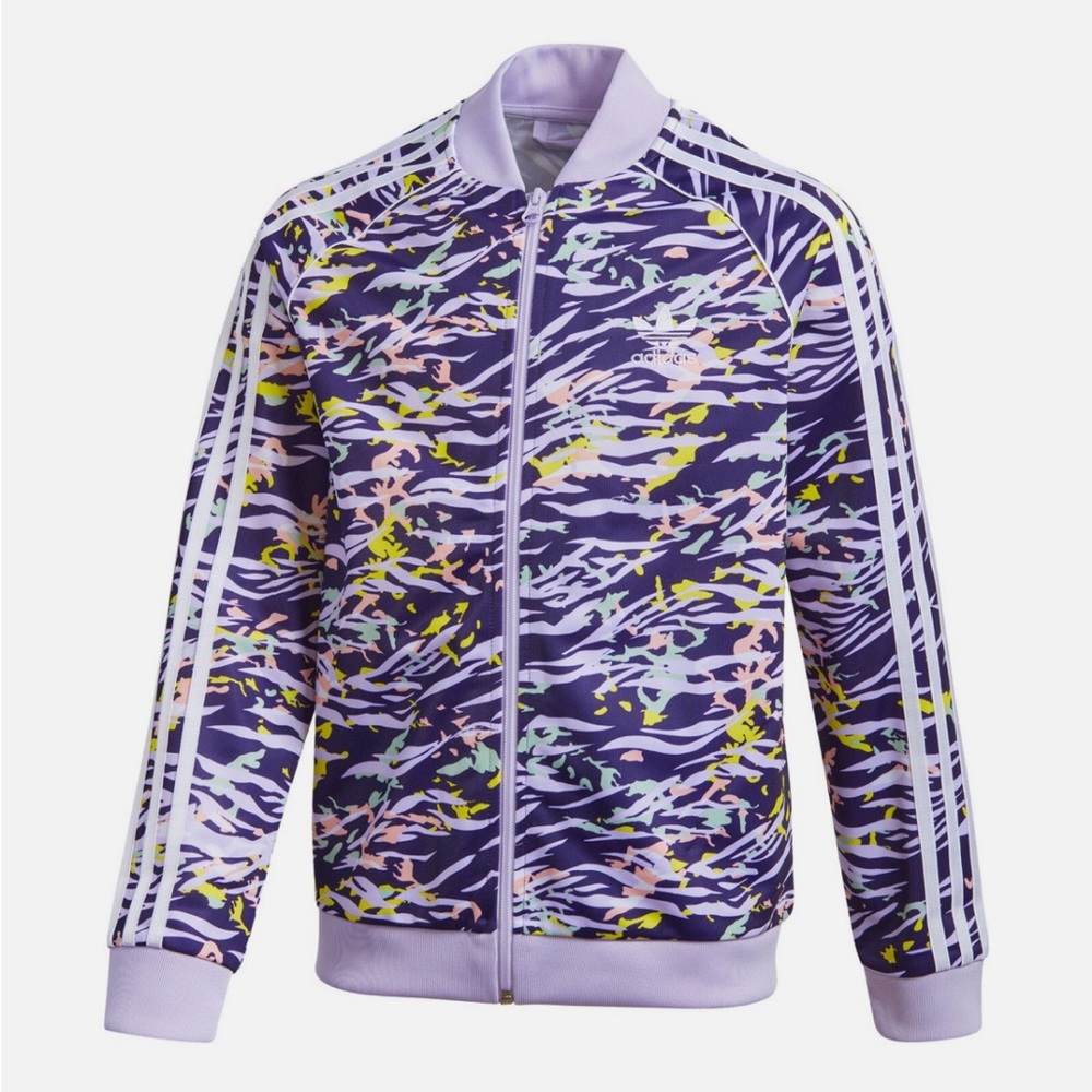 ADIDAS SST Track Jacket - junior large in purple animal print